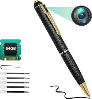 1080P Small Nanny Camera, 64GB Security Body Camera Pen for Indoor Outdoor d
