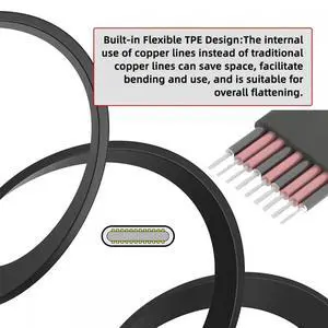 JVFYI Type-C USB-C Male to Male USB 3.1 10Gbps & PD OTG Audio Female Port Flat Slim FPC Data Cable for Laptop Phone