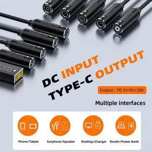 JVFYI DC Jack 2.5x0.7mm Input to USB-C Type-C Power Plug Charge Cable for Laptop Phone PD9V 5V 20V JVFYI DC Jack 2.5x0.7mm Input to USB-C Type-C Power Plug Charge Cable for Laptop Phone PD9V 5V 20V