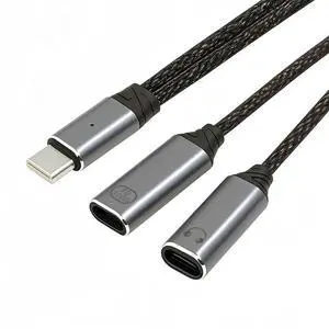 JVFYI USB-C Type-C Male to Dual Female Audio DAC AUX Music 16bit 48kHz & 100W PD Power Cable for Laptop Tablet Phone