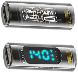 JVFYI Type-C Smart LED Display USB-C Female to Female Extension Adapter USB4.0 40Gbps 140W Current Voltage Monitoring Tester Detector