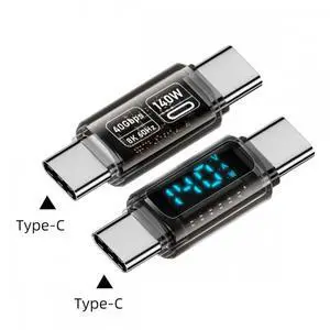 JVFYI Type-C Smart LED Display USB-C Male to Male Extension Adapter USB4.0 40Gbps 140W Current Voltage Monitoring Tester Detector