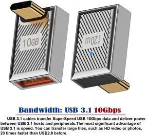 JVFYI USB-C USB 3.1 Type C Male to USB 3.0 A Female 10Gbps OTG Data 120W Power Up Down Angled Adapter Alloy Shell Mecha Cyberpunk Style