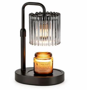 Wooden Base Wax Melt Warmer Lamp with Ribbed Glass Shade, Dimmable Candle Melter for Desk Decor Wooden Base Wax Melt Warmer Lamp with Ribbed Glass Shade, Dimmable Candle Melter for Desk Decor