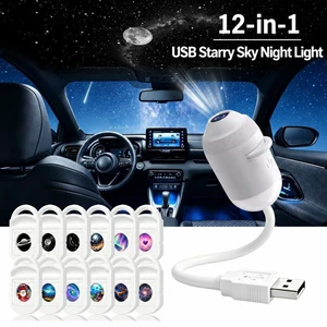 12-in-1 Night Sky Projector, USB Galaxy Star Night Light with Adjustable Focus, 12 Replaceable Film Discs, Moon Saturn Patterns, Flexible Gooseneck, Plug-and-Play Car Ceiling Light 12-in-1 Night Sky Projector, USB Galaxy Star Night Light with Adjustable Focus, 12 Replaceable Film Discs, Moon Saturn Patterns, Flexible Gooseneck, Plug-and-Play Car Ceiling Light