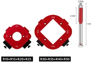 Woodworking Radius Template Set with Router Bit, 2pc Arc Corner Jig + Trimming Bit Red Woodworking Radius Template Set with Router Bit, 2pc Arc Corner Jig + Trimming Bit Red