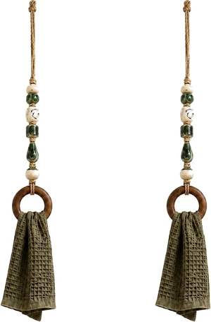 Decorative Beaded Towel Hanger with Wooden Ring, Boho Towel Holder,Green 2PCS Decorative Beaded Towel Hanger with Wooden Ring, Boho Towel Holder,Green 2PCS