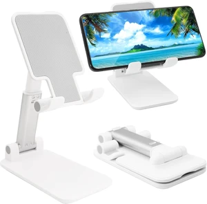 Cell Phone Stand, Foldable Height Angle Adjustable Cell Phone Holder for Desk, Portable Desktop Stand Compatible with All Mobile Phones, White Cell Phone Stand, Foldable Height Angle Adjustable Cell Phone Holder for Desk, Portable Desktop Stand Compatible with All Mobile Phones, White