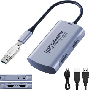 4K@60FPS Capture Card for Streaming, 2K@120FPS USB3.0 HDMI Capture
for USBC Camera Video Capture, 4K60 Passthrough, 3.5mm Audio in & Mic Out, Works with Switch 2/1, PS5/4, Xbox, Pad, Mac, PC 4K@60FPS Capture Card for Streaming, 2K@120FPS USB3.0 HDMI Capture
for USBC Camera Video Capture, 4K60 Passthrough, 3.5mm Audio in & Mic Out, Works with Switch 2/1, PS5/4, Xbox, Pad, Mac, PC