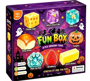 Halloween Squishy Fun Box Set D, 8-Pack Large Size Slow Rising Squeeze Toys, Cute Soft Stress Relief Fidget Toys, Holiday Gift for Teens and Adults