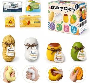 4 Pack Crunchy Squishy Stress Ball,Mango Pudding Peanut & Soap ASMR Fidget
Squishy Pack,Sensory Squeeze with Premium Gift Box, Party Favors & Gifts