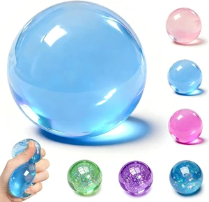 Coconut Oil Squishy, Slow Rising Clear Blue Stress Ball, Fidget Sensory Toy Maltose filled, 2.2 inch, silent squeeze, crystal clear blue, non-sticky grip, silent stress relief sensory sphere