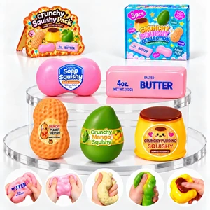 5 Pack Crunchy Squishy Box, Butter Soap Peanut Mango & Pudding Squishies, Crunchy Filled Sensory Squeeze Fidget Toys, Moldable Stress Relief Desk Toys, Party Favors & Gifts for Adults(Pink)