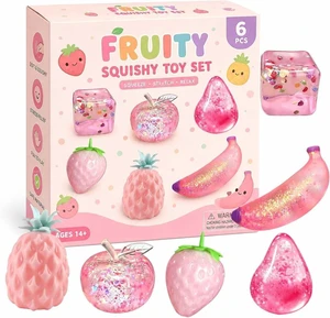 Fruity Crystal Squishy Toy Set 6 Pack - Pink Glitter Slow Rise Stress
Adult Stress Relief, Glitter Quicksand, Slow Rise Squishy, Soft Texture, Fun Desk Toy, Gift for Adults