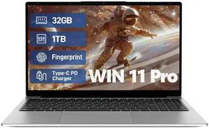 Exsurf 2025 15.6" FHD IPS Laptop Computer,T156A AMD Athlon 3050e 32GB RAM 1TB SSD, Fingerprint+Backlit Keyboard, Full TYPE-C, HDMI, USB3.0/2.0, SODIMM*2, Win11 Silver
