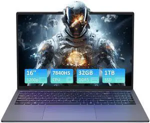 Exsurf 16" Laptop AMD Ryzen 7 7840HS, 32GB DDR5 RAM, 1TB NVMe SSD, Windows 11 Pro Gaming Computer, Backlit, Fingerprint, WiFi 6, Bluetooth 5.3, Webcam Switch, Gray