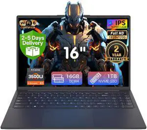 Exsurf New 16" 1200 IPS FHD Laptop,16GB Dual Channel DDR4 RAM+1TB NVMe SSD, AMD Ryzen 5 3500U 4C 8T up to 3.7GHz, Full-Type C, Win11 Pro, Fingerprint Backlit Keyboard, WiFi 6, Bluetooth 5.3, 5000mAh Exsurf New 16" 1200 IPS FHD Laptop,16GB Dual Channel DDR4 RAM+1TB NVMe SSD, AMD Ryzen 5 3500U 4C 8T up to 3.7GHz, Full-Type C, Win11 Pro, Fingerprint Backlit Keyboard, WiFi 6, Bluetooth 5.3, 5000mAh