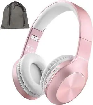 Bluetooth Headphones Over Ear, 68H Playtime and 3 EQ Music Modes Wireless Headphones with Microphone/Deep Bass, HiFi Stereo Foldable Lightweight Headset for PC Home Travel Office (Rose Gold)