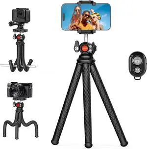 Flexible Phone Tripod with Wireless Remote, Lightweight Phone Tripod Stand for Video Recording Vlogging Selfie, Compatible with iPhone Samsung Pixel, Digital and Action Camera