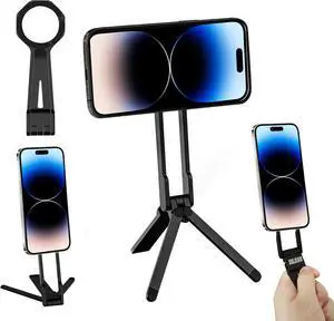 Foldable Magnetic Phone Tripod for iPhone, Mini Tripod Pocket Cell Phone Stand Smartphone Desk Stand, Portable Magnetic Phone Stand with iPhone 16 15 14 13 12, Black