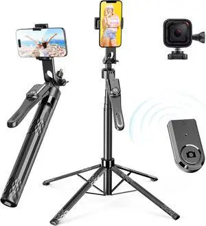 72'' Cell Phone Tripod with Remote, iPhone Tripod Stand & Selfie Stick for Video Recording, [4 Legs] Travel Tripod for Gopro Cellphone iPhone/Android Pro MAX