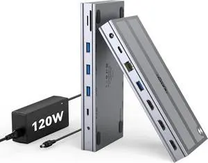 USB C Docking Station 3 Monitors with 120W Power Adapter, Displaylink Docking Station 3 HDMI for MacBook/Mac mini M4, Windows, and Chrome with USB C(3 HDMI, 5 USB, Ethernet, SD/microSD)