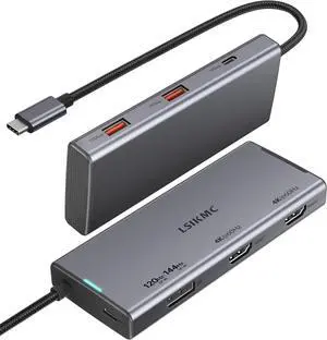 USB C Docking Station, 7 in 1 Docking Station 3 Monitors with Dual HDMI 4K@60Hz & Single DisplayPort (8K@30Hz/ 4K@144Hz), 100W PD, 10Gbps 3USB, USB C Hub Compatible with HP//Lenovo and More