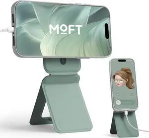 MOFT Phone Stand, Magnetic Phone Tripod Stand Stain-Resistant MOVAS Leather & Angle Adjustment & Strong Magnets Tripod for iPhone 16/15/14/13/12 (Included Metal Ring)-Seafoam