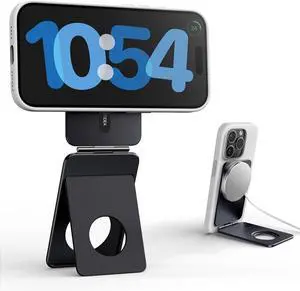 Phone Tripod Stand, Aluminum Alloy Mini Tripod Compatible with Magsafe iPhone 16/15/14/13/12 Series, Foldable Strong Magnetic Phone Stand, Mult-Angle Adjustment Selfie Stick(Black)