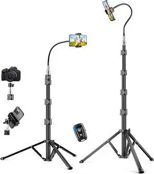 Flexible Tripod for iPhone, 88" Tall Cellphone Tripod with Gooseneck, Phone Holder and Wireless Remote, Camera Phone Stand for Recording Filming, Compatible with iPhone/Android