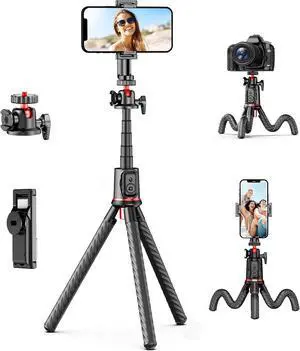 Fotopro Flexible Phone Tripod, Mini Camera Tripod with Wireless Remote Phone Holder, 360° Rotation Extendable Phone Tripod Stand for Video Recording Vlogging Live Streaming