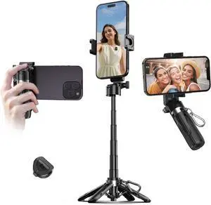 Portable Selfie Stick Tripod, Pocket Size Mini Tripod with Remote & 2 Cold Shoes, Lightweight Selfie Tripod for Photograph, Vlogging, Video Recording