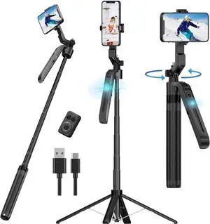 Auto Face Tracking Tripod for iPhone, 360° Rotation Motion Sensor Phone Tripod Stand, 71" Extendable Smart Tracking Phone Holder Selfie Stick Tripods for iPhone Phones Camera Mount for Video Vlog