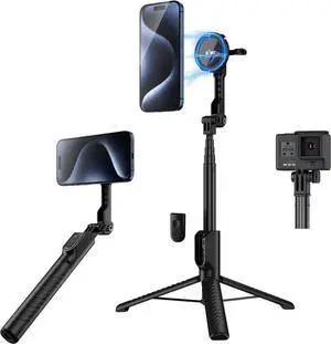 KIWIFOTOS Mini Magnetic Tripod for iPhone MagSafe Selfie Stick with Wireless Remote for iPhone 16 15 14 Travel Vlogging Video Recording Cell Phone Tripod Stand for Samsung Google Pixel