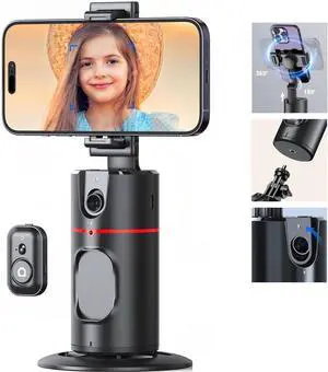 Auto Face Tracking Tripod with Remote - 360° Rotation Auto Tracking Phone Holder Smart Tracking Phone Stand Moving Tripod for iPhone Content Creator Essentials for Video Vlog Live Stream (Black 02)