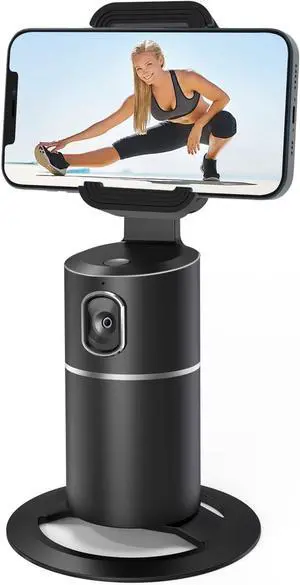 Auto Face Tracking Tripod, 360°Rotation Camera Phone Holder Auto Fast Following, Rechargeable Phone Stand for Live Video YouTube TIK Tok, Universal Stand Black(No app)