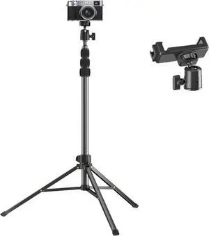 67" Camera Tripod Stand, Compact Tripod for Camera with Phone Holder & Ball Head, Portable Aluminum DSLR Tripods for Cell Phone, Video Recording, Filming, Vlogging