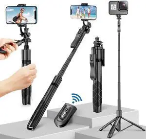 iPhone 60" Selfie Stick Tripod with Remote - Portable & Lightweight Aluminum Phone Stand, Travel Tripod for iPhone & Camera