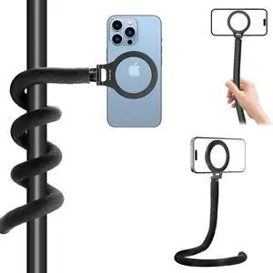 REYGEAK Magnetic Phone Holder with 1/4 Screw Flexible Tripod Phone Stand Stick Pole for Magsafe iPhone Samsung Android Cellphones Bendable Phone Holder Bike Tube Bar Clamp Mount(20.4 in)