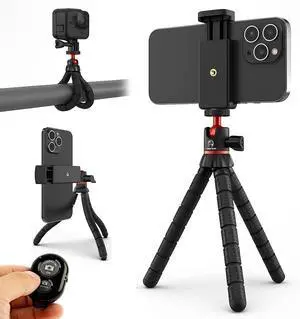 TriFlex Mini Tripod for Phone - Small Flexible Tripod for iPhone and Android with Remote - Fits Any Smartphone - Portable, Compact Phone Mount with GoPro Adapter