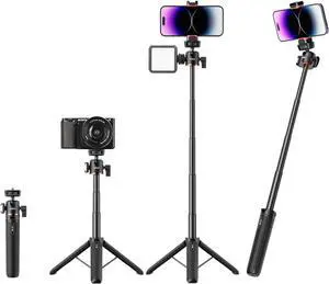 VRIG 20.1" Mini Extendable Camera Tripod 360° Ball Head Camera Tripod 4 Levels Adjustment with Cold Shoe Selfie Stick Tripod for 1/4" Action Camera