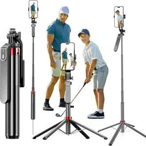 Monopod and Tripod Selfie Stick to Record Golf Swing - Etendable Cell Phone Tripod Stand with Wireless Remote and Phone Holder, Golf Training Aid - Compatible with All iPhone Android Phone