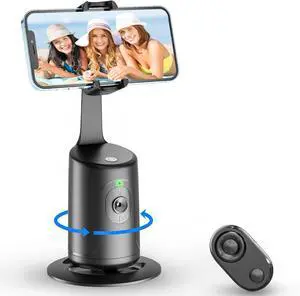 Auto Face Tracking Tripod, 360° Rotation Auto Tracking Phone Holder, No App, Phone Camera Mount with Remote and Gesture Control, Rechargeable Smart Shooting Holder for Video Recording (with Carry Bag)