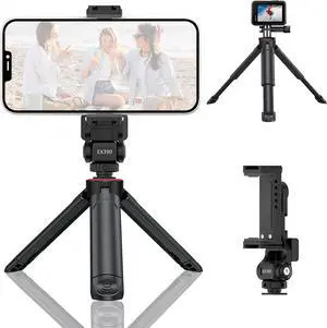 COMAN EX390 Extendable Mini Camera Tripod, Desktop Stand with Metal Phone Tripod Mount, Tabletop Tripod with 1/4" Screw for DSLR Camera Webcam Phone Holder Selfie Stick Vlog