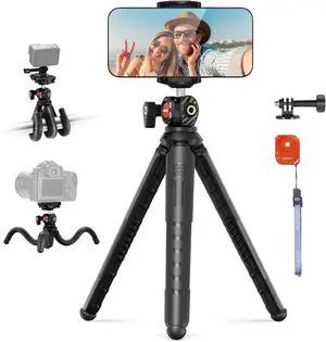 NEEWER Tripod for iPhone with Remote, Mini Flexible Phone Tripod Stand Vlog Selfie Stick with Phone Holder & Action Camera Adapter Compatible with iPhone GoPro Insta360 Samsung Digital Camera, TP35