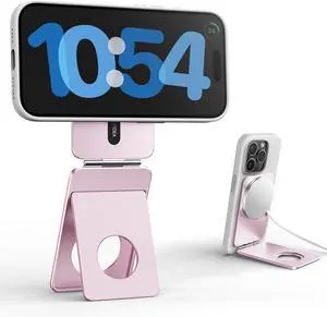 Phone Tripod Stand, Aluminum Alloy Mini Tripod Compatible with Magsafe iPhone 16/15/14/13/12 Series, Foldable Strong Magnetic Phone Stand, Mult-Angle Adjustment Selfie Stick (Pink)