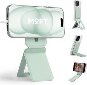 MOFT Phone Tripod Stand Selfie Stick for iPhone, Multi-Angles iPhone Stand, Lightweight & Portable Phone Holder, Strong Magnets, MOVAS Vegan Leather, Travel Essentials, Peppermint (Without Card Slot)