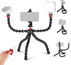 NEEWER T91 Flexible Tripod for iPhone Mini Cellphone Tripod Stand for Vlog, Magic Arms/Shutter/Phone Clamp/Action Camera Mount Compatible with GoPro