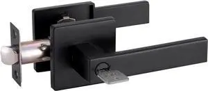 Entry Door Handle with Key GreenShield Lock Set, Heavy Duty Reversible Exterior and Interior Door Lever for Front Entrance, Bedroom and Room (1 Pack, Matte Black)