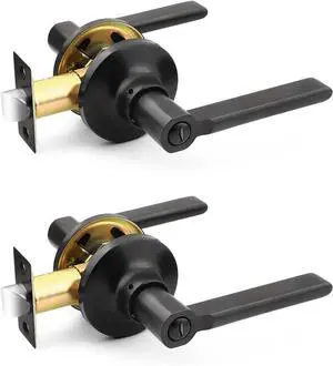 Mengico 2 Pack Privacy Door Handle, Matte Black Interior Door Knobs for Bed & Bath, Modern Keyless Door Lever Lock Reversible for Right & Left Sided